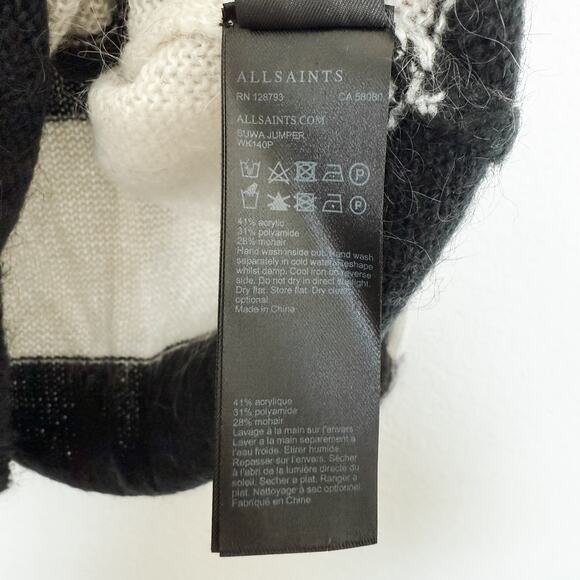 All Saints Suwa Striped Mohair Blend Sweater Black‎ White Size Small Oversized - Picture 7 of 8